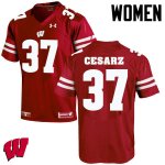 Women's Wisconsin Badgers NCAA #37 Ethan Cesarz Red Authentic Under Armour Stitched College Football Jersey XG31K16YP